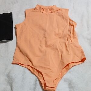 Sleeveless Mock Neck Bodysuit in Peach